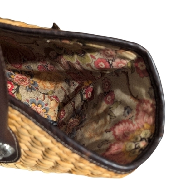 Vintage Brighton Woven Straw Beige & Brown Leather Shoulder Tote Bag - Picture 8 of 11